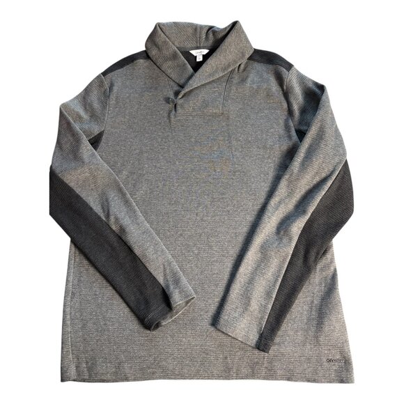 Calvin Klein Men's Gray Jacquard Shaw Collar Pullover Henley Sweater Shirt Large - Picture 1 of 12